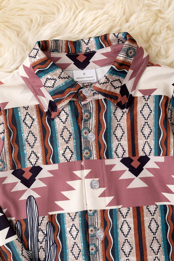 Unisex aztec printer long sleeve shirt. (WESTERN) TPB50658 JEAN