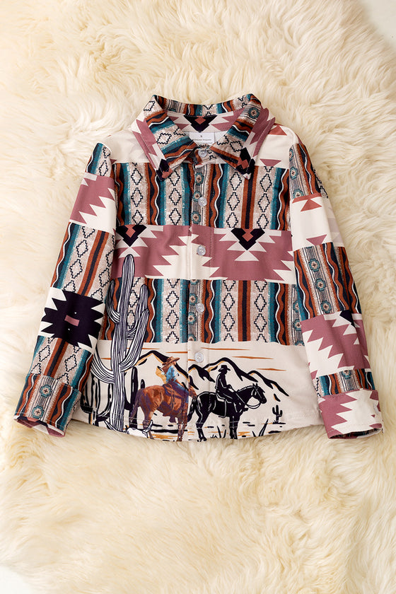 Unisex aztec printer long sleeve shirt. (WESTERN) TPB50658 JEAN