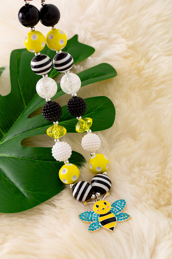 Yellow, white, black bubble necklace w/bee pendant. 3PCCS/$15.00 ACG40499 S