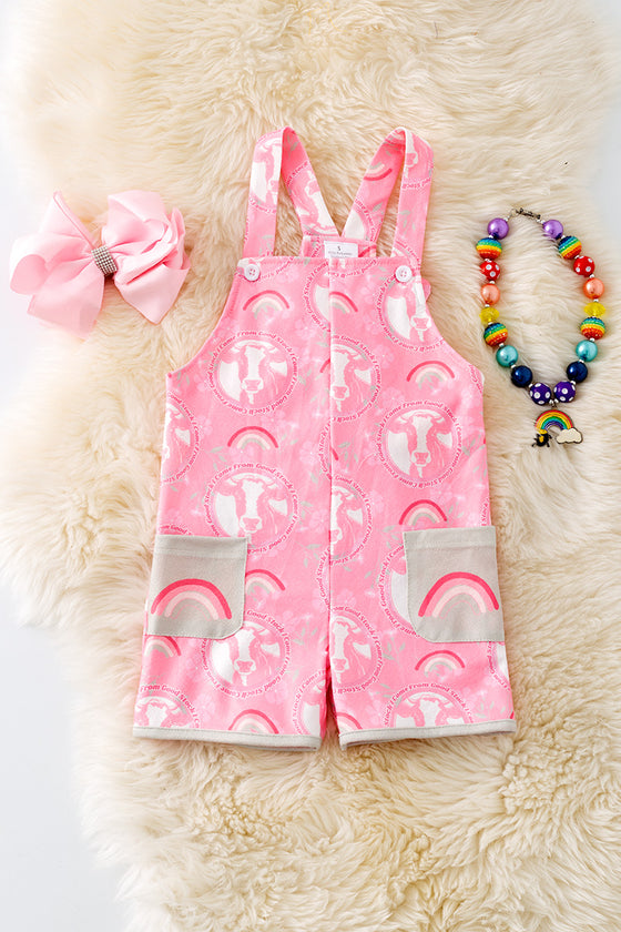 " I come from good stock" cow & rainbow printed girls romper. PNG50150 SOL