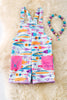 " Gone Fishing" Lt. blue fish bate printed girls romper with pockets. PNG50149 SOL