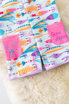 " Gone Fishing" Lt. blue fish bate printed girls romper with pockets. PNG50149 SOL