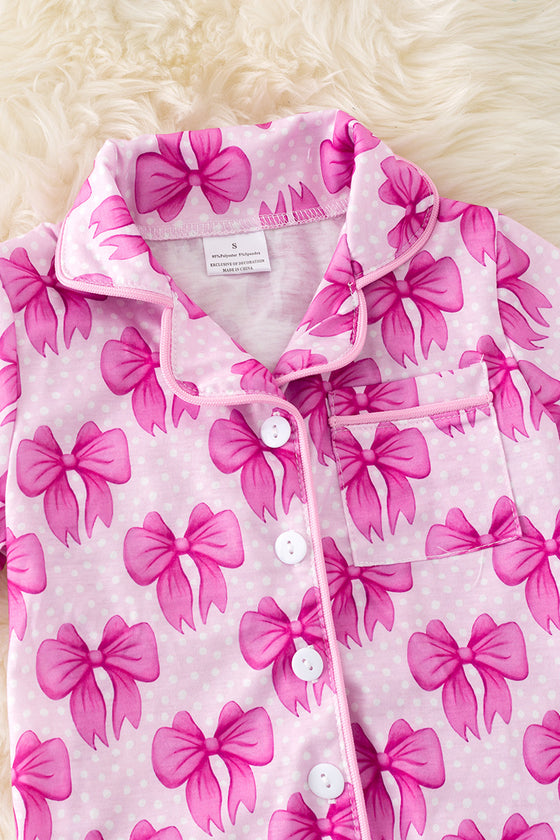 Fuchsia coquette printed pajamas set w/embroidered trim. PJG50202 JEAN