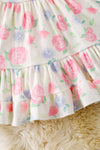 Pink rose printed girls dress with ruffle hem. DRG51353 JEAN