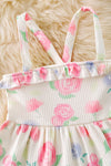 Pink rose printed girls dress with ruffle hem. DRG51353 JEAN
