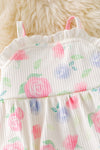 Cute Rose printed on cream baby romper w/ruffle trim. RPG50745 JEAN
