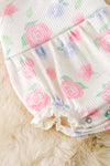 Cute Rose printed on cream baby romper w/ruffle trim. RPG50745 JEAN