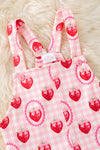 Strawberry printed girls romper with front pockets. PNG50207 Jean