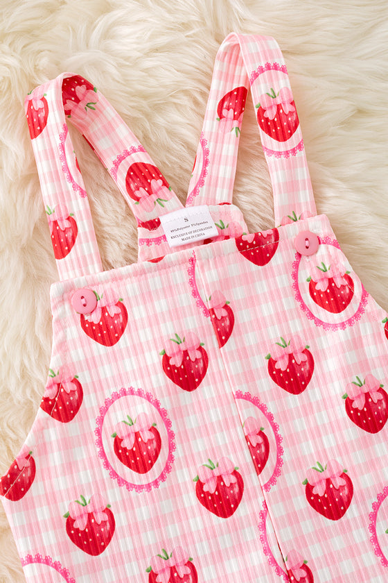 Strawberry printed girls romper with front pockets. PNG50207 Jean