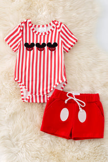  Boys red & white stripe onesie & red shorts. RPB50300 JEAN