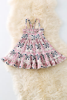  Cow printed coquette bow ruffle dress. DRG51351 SOL