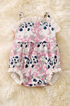 Cameo cow coquette printed bow baby romper w/ruffle hem. RPG50743 SOL