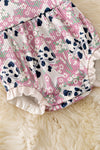 Cameo cow coquette printed bow baby romper w/ruffle hem. RPG50743 SOL