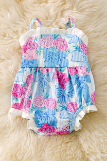  Bow & floral printed bow baby romper w/ruffle hem. RPG50744 AMY