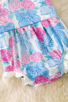Bow & floral printed bow baby romper w/ruffle hem. RPG50744 AMY