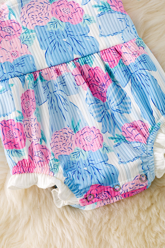 Bow & floral printed bow baby romper w/ruffle hem. RPG50744 AMY