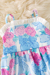 Bow & floral printed bow baby romper w/ruffle hem. RPG50744 AMY