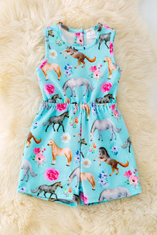  Multi-printed horse romper w/colorful flower print. PNG40201 AMY