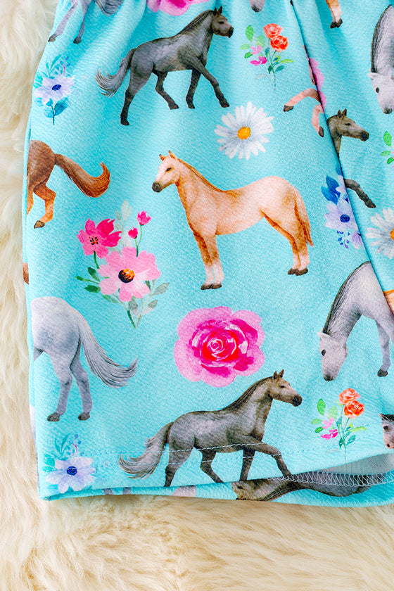 Multi-printed horse romper w/colorful flower print. PNG40201 AMY