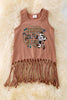 "Jesus take the reins" Washed brown tank top w/tassels. TPG40428 AMY