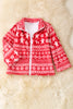 Ginger cookie-Red Christmas printed zip up jacket.  TPG51622 JEAN