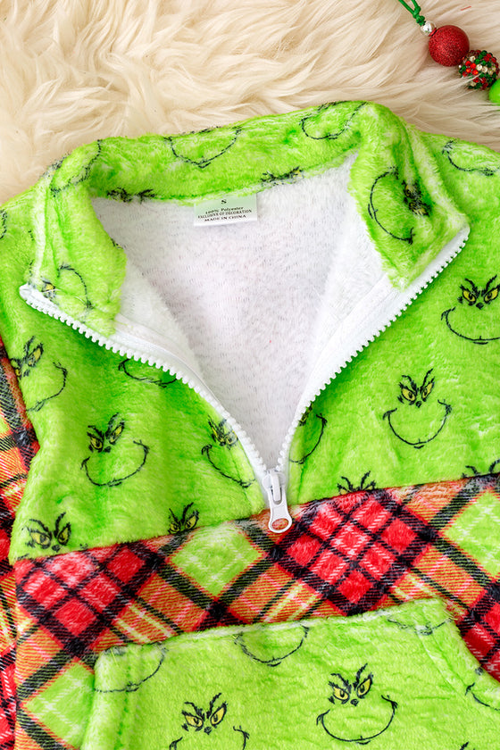 Unisex-Plaid Christmas character printed pullover sweater. TPG51624 AMY