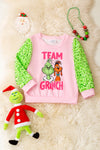 Team Grinch" Pink sweatshirt with green sequins sleeves. TPG51373 AMY
