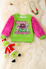 Howdy Grinchmas" Green and pink faux fur sleeve Christmas character sweatshirt. TPG51371 SOL (Copy)