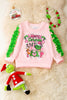 Merry Christmas" Lt.Pink Christmas character printed sweatshirt with ruffle detail on sleeves. TPG51372 SOL