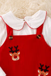 Red nose reindeer application corduroy dress with white long sleeve undershirt. OFG41850 JEAN