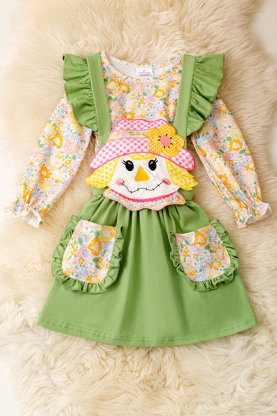Scarecrow suspender dress with floral undershirt. OFG52155  SOL