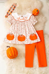 Pumpkin application tunic with orange leggings. OFG51472 Jean