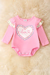 Pink Love, heart applique baby onesie with ruffle butt. RPG60025 JEAN