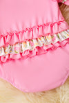 Pink Love, heart applique baby onesie with ruffle butt. RPG60025 JEAN