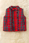 Plaid ruffle trim vest with pockets. TPG60408 AMY