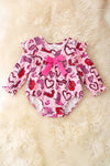 Heart  printed baby romper with pink front bow. RPG60053 JEAN