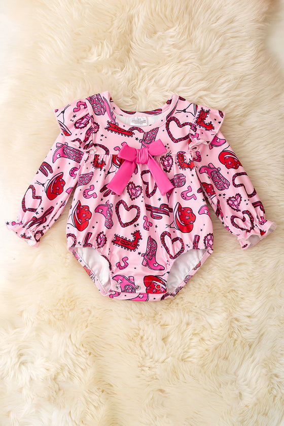 Heart  printed baby romper with pink front bow. RPG60053 JEAN