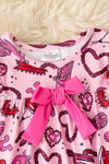 Heart  printed baby romper with pink front bow. RPG60053 JEAN