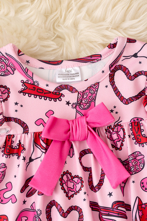 Heart  printed baby romper with pink front bow. RPG60053 JEAN