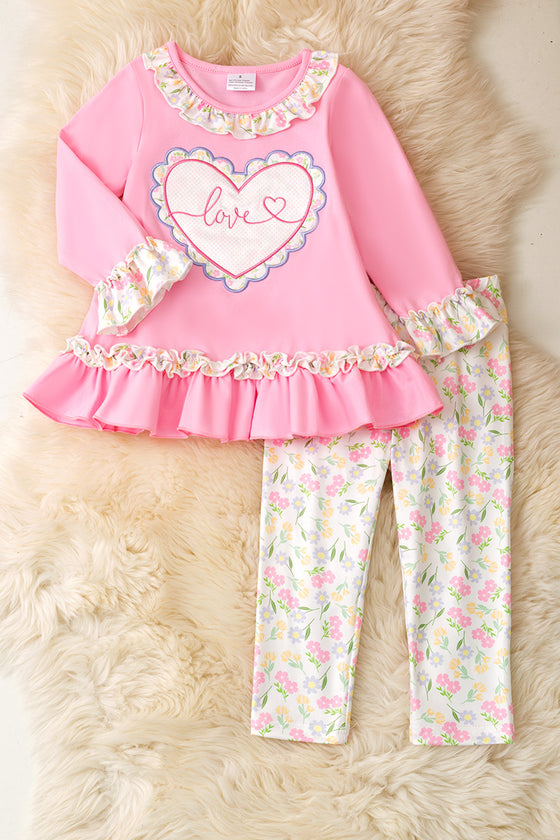 Love pink ruffle top & floral leggings. OFG60028 JEAN