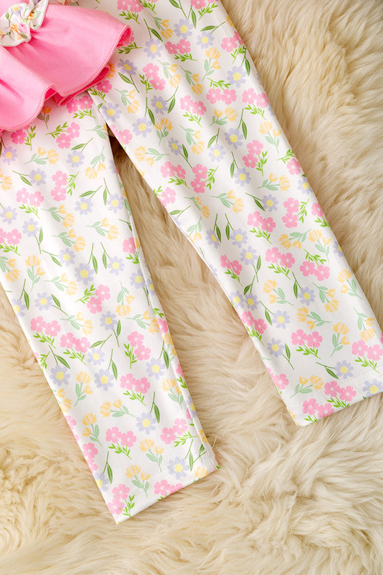Love pink ruffle top & floral leggings. OFG60028 JEAN