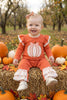 Orange baby romper w/ floral applique pumpkin & snaps. RPG62709 SOL