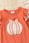 Orange baby romper w/ floral applique pumpkin & snaps. RPG62709 SOL