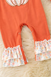 Orange baby romper w/ floral applique pumpkin & snaps. RPG62709 SOL