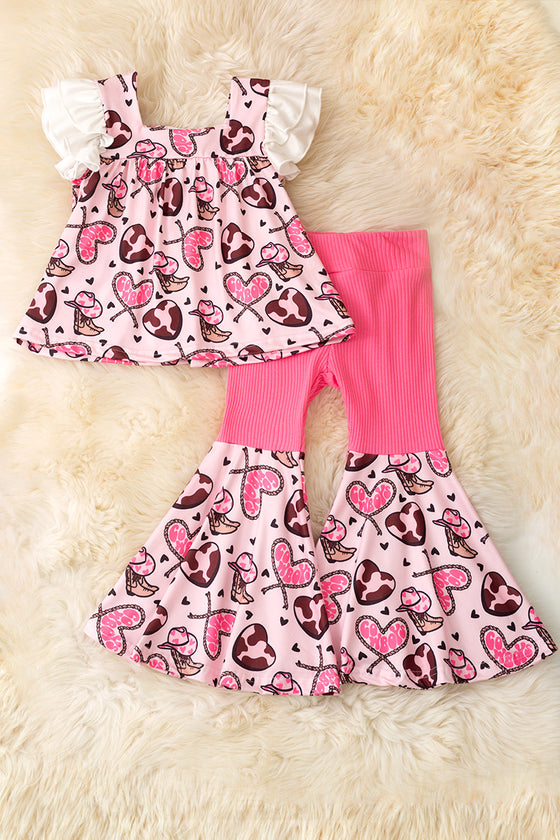 Western heart printed tunic & bell bottoms. OFG60079 AMYy