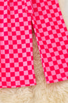 Hot pink & Lt.Pink checkered printed ruffle top & straight cut pants. OFG61873 SOL