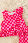 Hot pink & Lt.Pink checkered printed ruffle top & straight cut pants. OFG61873 SOL
