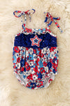 Patriotic floral baby bodysuit with sequins star. RPG60741AMY