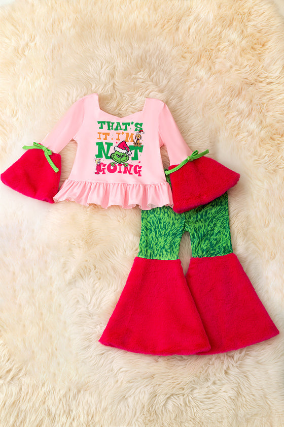 That's it. I'm not going" girls lt. pink tunic with faux fur bell sleeves and bell bottoms. OFG53240 Jean