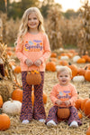 "Spooky Season" Coral applique sweatshirt with animal printed bell bottoms. OFG61728 JEAN